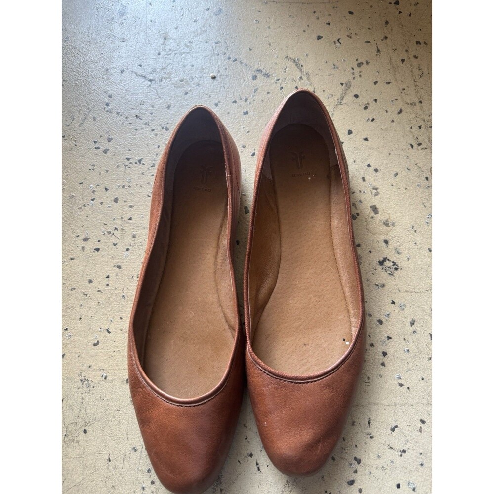 Frye Carson Leather Ballerina Flats in Cognac Size 9.5M US - Picture 2 of 7